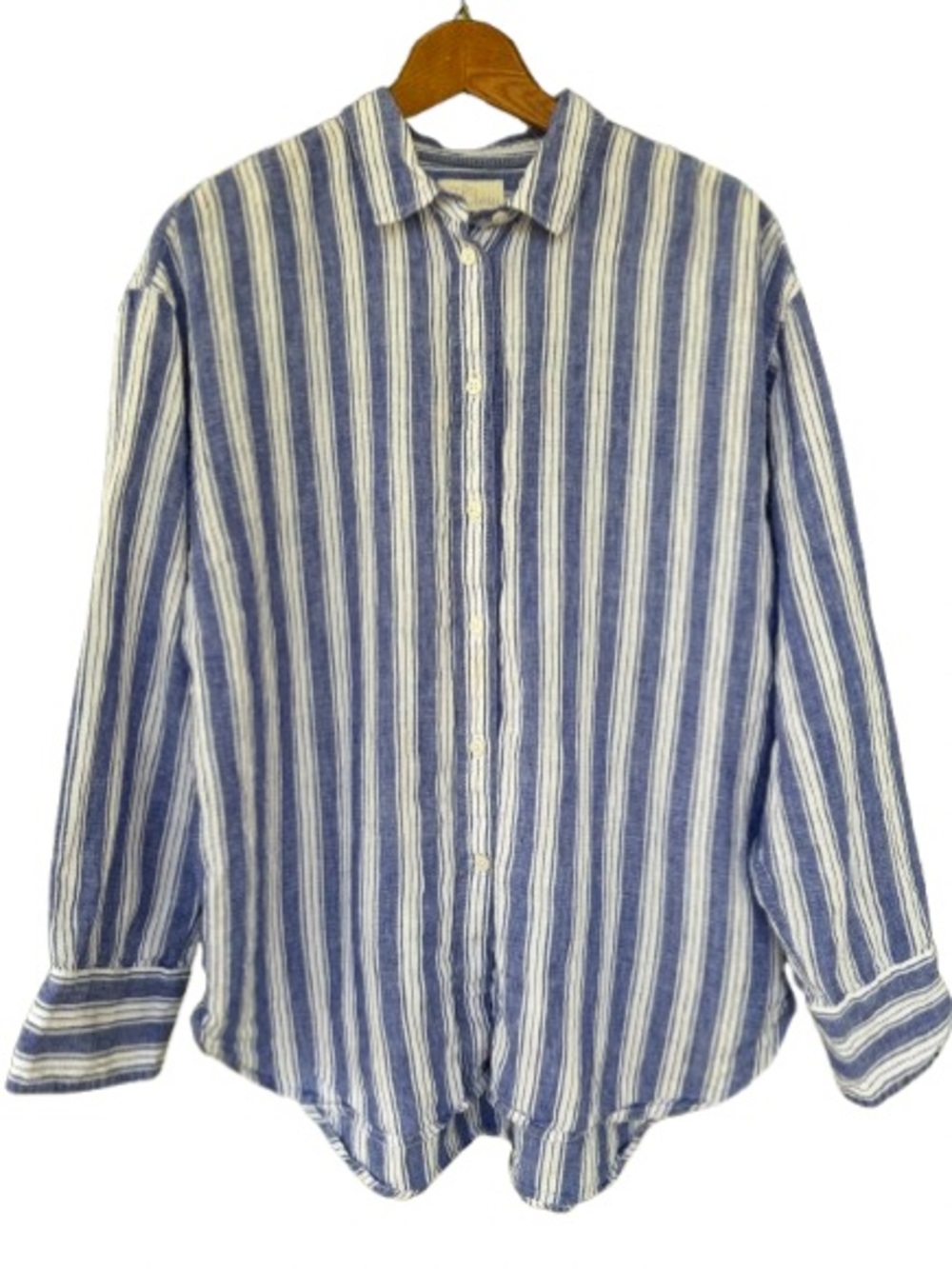 J.Crew Baird McNutt Irish Linen Shirt Women's 10 Relaxed Fit Blue & White Stripe
